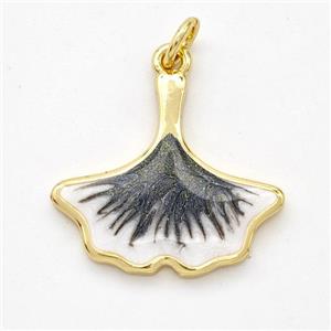 Copper Ginkgo-Leaf Pendant Black Painted 18K Gold Plated, approx 18-20mm