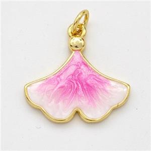 Copper Ginkgo-Leaf Pendant Pink Painted 18K Gold Plated, approx 16-18.5mm