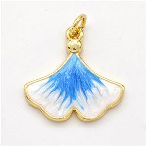 Copper Ginkgo-Leaf Pendant Blue Painted 18K Gold Plated, approx 16-18.5mm