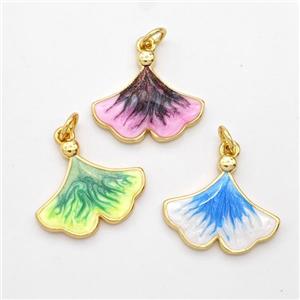 Copper Ginkgo-Leaf Pendant Painted 18K Gold Plated Mixed, approx 16-18.5mm