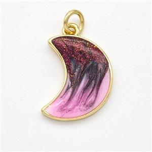 Copper Moon Pendant Painted 18K Gold Plated, approx 13-17mm