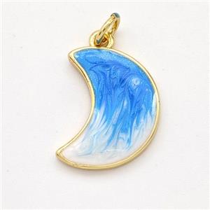 Copper Moon Pendant Blue Painted 18K Gold Plated, approx 13-17mm