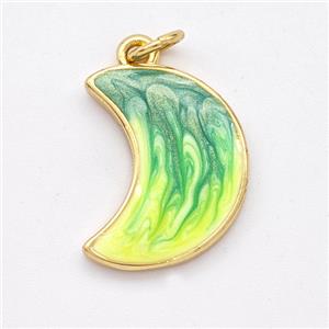 Copper Moon Pendant Yellowgreen Painted 18K Gold Plated, approx 13-17mm