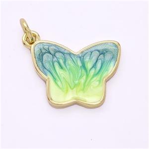 Copper Butterfly Pendant Yellowgreen Painted 18K Gold Plated, approx 13-17mm