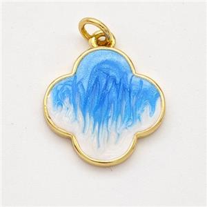 Copper Clover Pendant Blue Painted 18K Gold Plated, approx 16mm