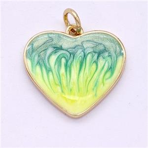 Copper Heart Pendant Yellowgreen Painted 18K Gold Plated, approx 18mm