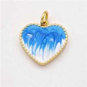 Copper Heart Pendant Blue Painted 18K Gold Plated, approx 15mm