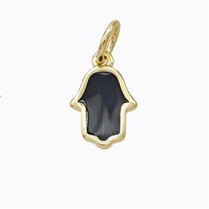 Copper Hamsahand Pendant Black Enamel Gold Plated, approx 9-11mm