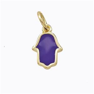 Copper Hamsahand Pendant Purple Enamel Gold Plated, approx 9-11mm