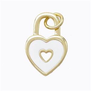 Copper Heart Lock Pendant White Enamel Gold Plated, approx 12-19mm