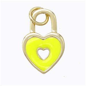 Copper Heart Lock Pendant Yellow Enamel Gold Plated, approx 12-19mm