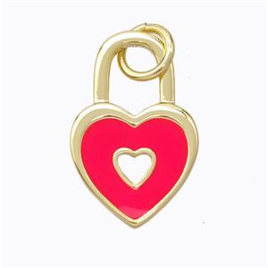 Copper Heart Lock Pendant Red Enamel Gold Plated, approx 12-19mm