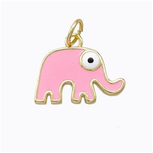 Copper Elephant Pendant Pink Enamel Gold Plated, approx 10-16mm