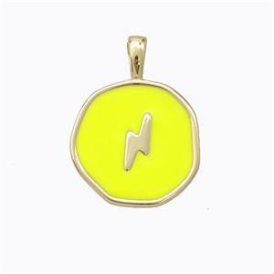 Copper Lightning Pendant Yellow Enamel Circle Gold Plated, approx 13.5mm