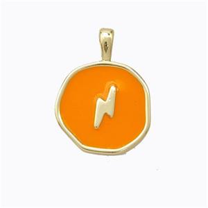 Copper Lightning Pendant Orange Enamel Circle Gold Plated, approx 13.5mm