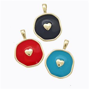 Copper Heart Pendant Enamel Circle Gold Plated Mixed, approx 13.5mm