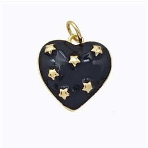 Copper Heart Pendant Black Enamel Star Gold Plated, approx 15mm