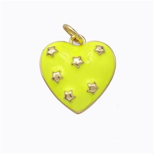 Copper Heart Pendant Yellow Enamel Star Gold Plated, approx 15mm