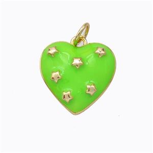 Copper Heart Pendant Green Enamel Star Gold Plated, approx 15mm