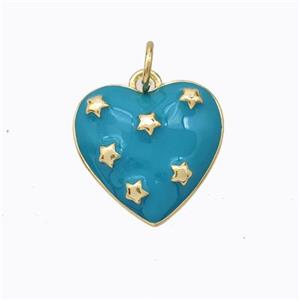 Copper Heart Pendant Teal Enamel Star Gold Plated, approx 15mm