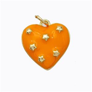 Copper Heart Pendant Orange Enamel Star Gold Plated, approx 15mm