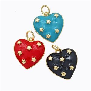 Copper Heart Pendant Enamel Star Gold Plated Mixed, approx 15mm