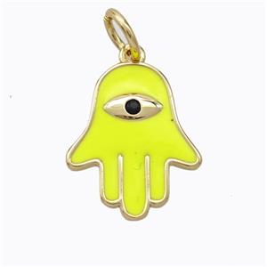 Copper Hamsahand Pendant Yellow Enamel Eye Gold Plated, approx 14-17mm