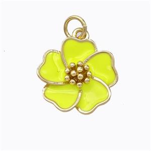 Copper Flower Pendant Yellow Enamel Gold Plated, approx 15mm