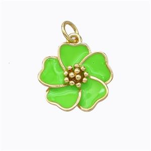 Copper Flower Pendant Green Enamel Gold Plated, approx 15mm