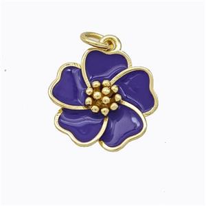 Copper Flower Pendant Purple Enamel Gold Plated, approx 15mm