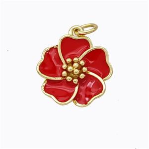 Copper Flower Pendant Red Enamel Gold Plated, approx 15mm