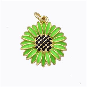 Copper Sunflower Pendant Green Enamel Gold Plated, approx 17mm