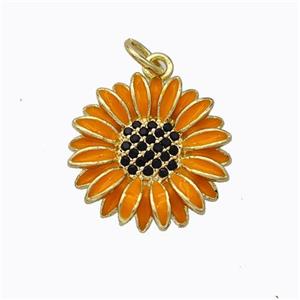 Copper Sunflower Pendant Orange Enamel Gold Plated, approx 17mm