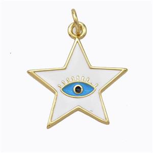 Copper Star Pendant White Enamel Eye Gold Plated, approx 19mm