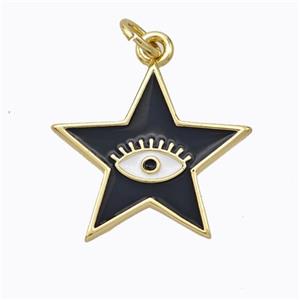 Copper Star Pendant Black Enamel Eye Gold Plated, approx 19mm