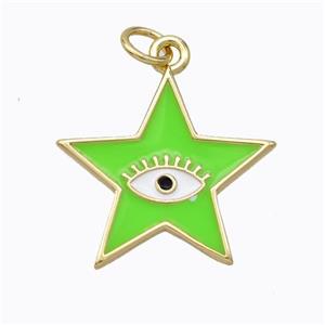 Copper Star Pendant Green Enamel Eye Gold Plated, approx 19mm