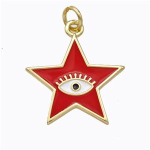 Copper Star Pendant Red Enamel Eye Gold Plated, approx 19mm