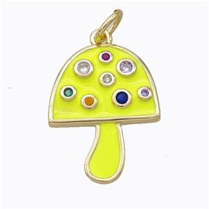 Copper Mushroom Pendant Micro Pave Zirconia Yellow Enamel Gold Plated, approx 16-20mm