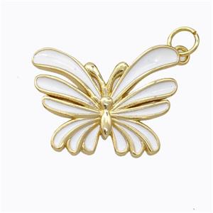 Copper Butterfly Pendant White Enamel Gold Plated, approx 16-21mm