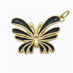 Copper Butterfly Pendant Black Enamel Gold Plated, approx 16-21mm