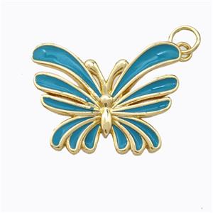 Copper Butterfly Pendant Teal Enamel Gold Plated, approx 16-21mm