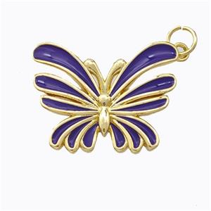 Copper Butterfly Pendant Purple Enamel Gold Plated, approx 16-21mm