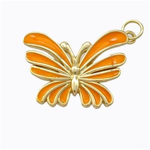 Copper Butterfly Pendant Orange Enamel Gold Plated, approx 16-21mm