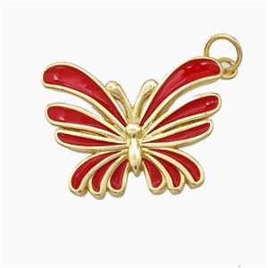 Copper Butterfly Pendant Red Enamel Gold Plated, approx 16-21mm