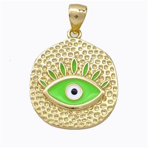 Copper Eye Pendant Green Enamel Circle Gold Plated, approx 18-20mm