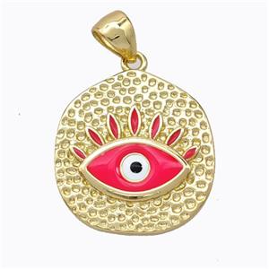 Copper Eye Pendant Red Enamel Circle Gold Plated, approx 18-20mm