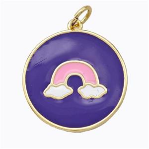 Copper Rainbow Pendant Purple Enamel Circle Gold Plated, approx 21mm