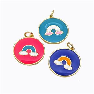 Copper Rainbow Pendant Enamel Circle Gold Plated Mixed, approx 21mm