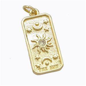 Copper Sun Pendant Pave Zirconia Rectangle Gold Plated, approx 10.5-20mm