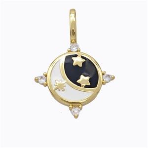 Copper Moon Pendant White Black Enamel Star Gold Plated, approx 12mm